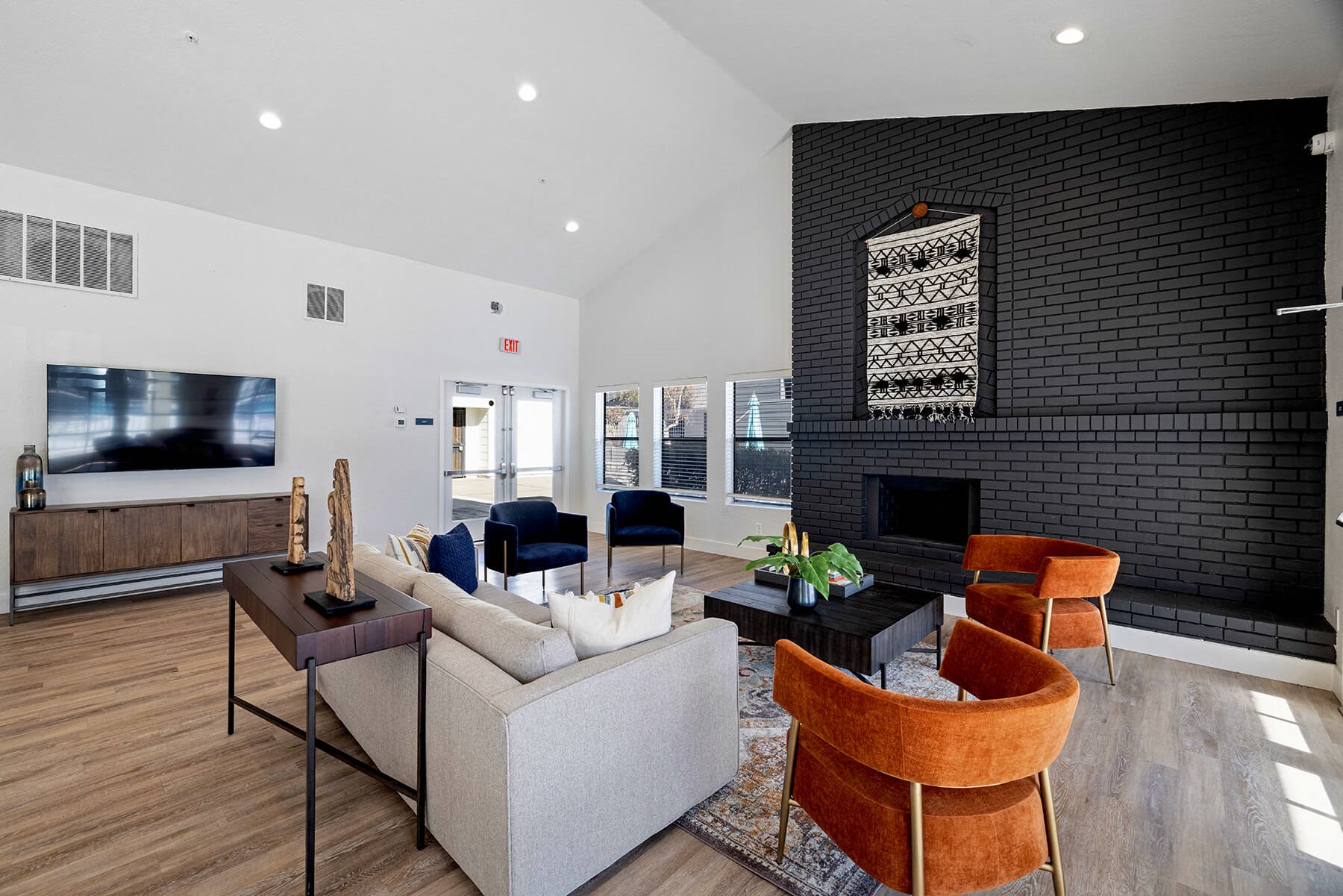 Social Lounge Seating Area and Fireplace at Hilltop Commons Apartments in San Pablo CA
